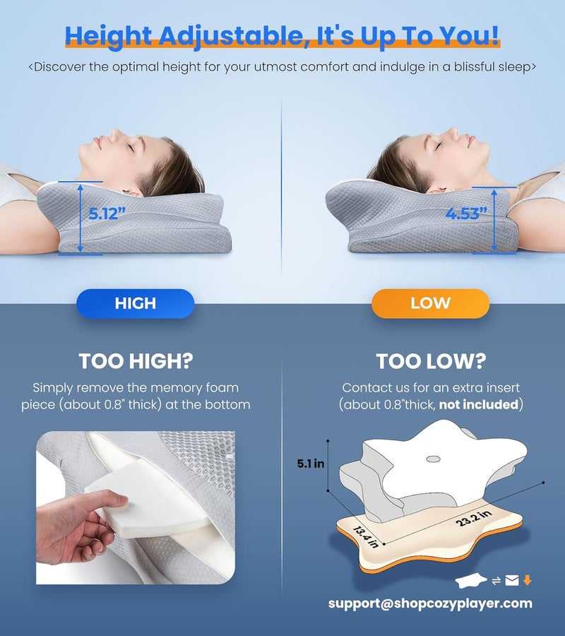 Cozyplayer Ultra Pain Relief Cooling Pillow for Neck Support, Adjustable Cervical Pillow Cozy Sleeping, Odorless Ergonomic Contour Memory Foam Pillows, Orthopedic Bed Pillow for Side Back Stomach Sleeper - Image 4